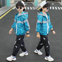 Boy suit Spring and autumn style 2021 new handsome foreign air Two sets sports CUHK Childrens Korean version online Red Trendy Tide