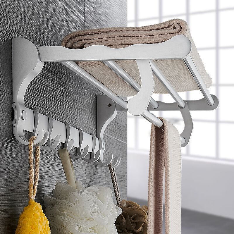 Bathroom towel rack bathroom rack wall-mounted towel rack toilet foldable storage rack space aluminum hanger