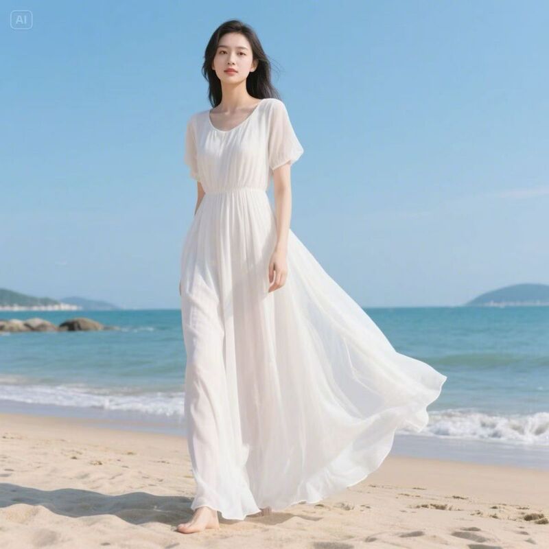 Waist-Cinching, Slimming, Flared Dress, French High-End Chiffon, Travel Vacation Long Dress, Goddess Style, Elegant and Mature, Ankle-Length Waist-Cinching, Slimming, Flared Dress, French High-End Chiffon, Travel Vacation Long Dress, Goddess Style, Elegant and Mature, Ankle-Length
