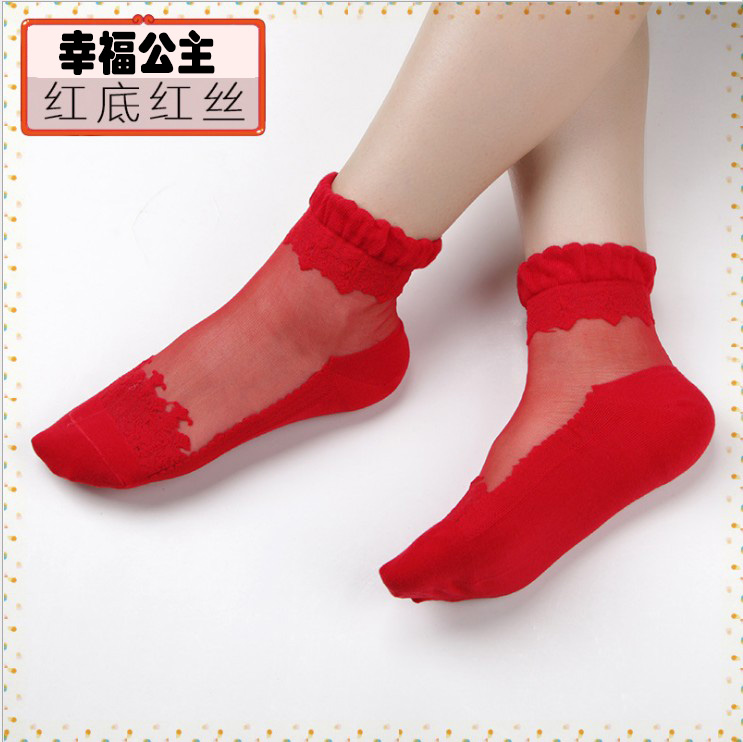 2 đôi vớ lớn màu đỏ pha lê mờ cô dâu cô dâu kết hôn năm nay màu đỏ tinh khiết mỏng tất nike chính hãng