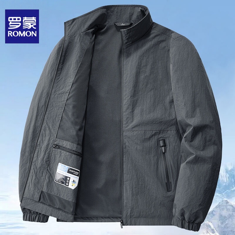 Romon Men's Jacket Spring Thin Loose Fit Middle-Aged Dad's Spring Clothing Stand Collar Casual Sports Coat Men's Style