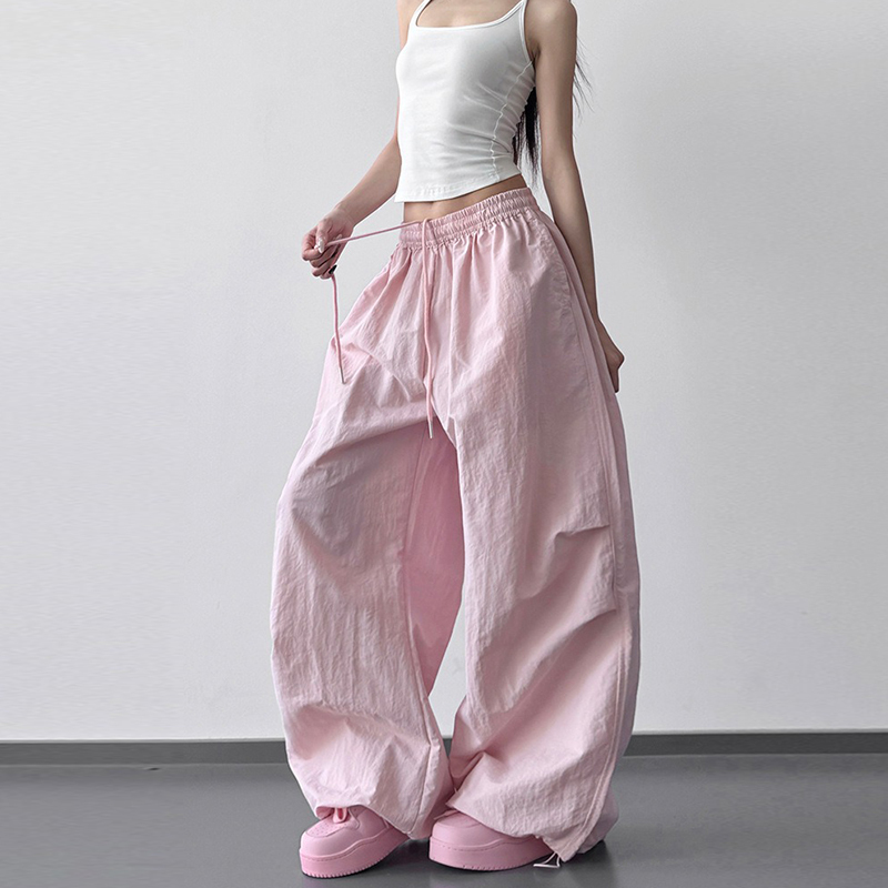 Pink Sports Wide-Leg Pants for Women, Summer Thin Style 2026 New Loose Slimming Casual Straight Parachute Cargo Pants Pink Sports Wide-Leg Pants for Women, Summer Thin Style 2026 New Loose Slimming Casual Straight Parachute Cargo Pants