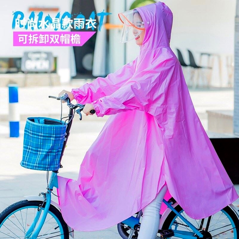 Men's waterproof youth electric bicycle Senior high school student children raincoat adult transparent poncho single walk with sleeves