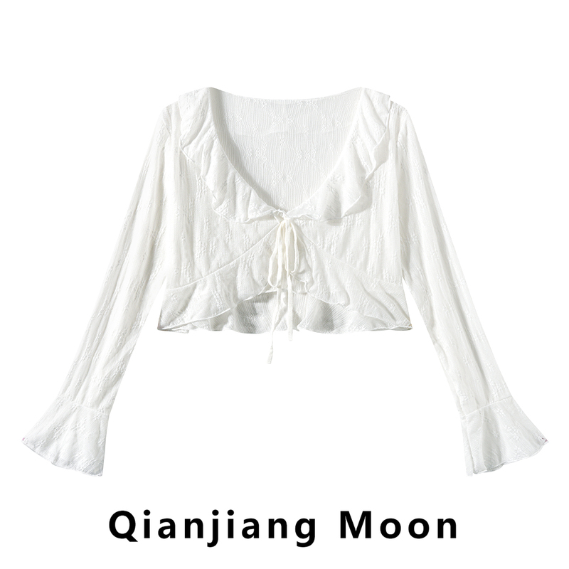 Sweet Style Ruffled Flared Sleeve Short Coat for Women, New Summer Shawl Sun Protection Clothing, Casual Age-Reducing Versatile Top