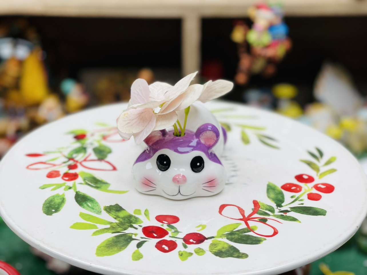 Lovely and lovely with mini ceramic purple mice swing flower plug in lovely phase artwork birthday present