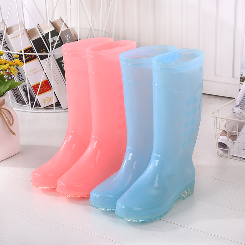 Rain shoes female adult high cylinder no rib long drum Rain boot Anti-wear and warm adding cotton Fashion water shoes waterproof rubber shoes