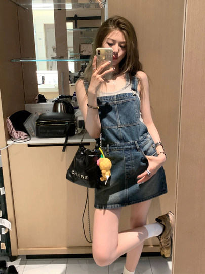 American Retro Denim Suspender Skirt for Women, Summer A-Line Slimming 2025 New Workwear Skirt, Niche Short Skirt Dress