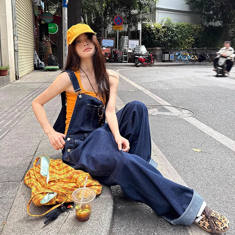 Women's Denim Overalls 2026 New Summer Thin Style Lazy Loose Fit Slimming Age-Reducing Retro Wide-Leg Floor-Length Pants