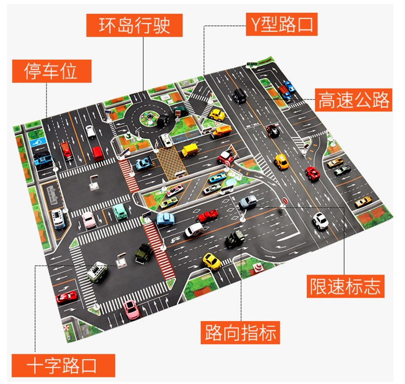 Trẻ em cảnh đô thị giao thông bản đồ đường mẫu giáo dạy học phiên bản xe đồ chơi xe đậu xe trò chơi pad - Chế độ tĩnh