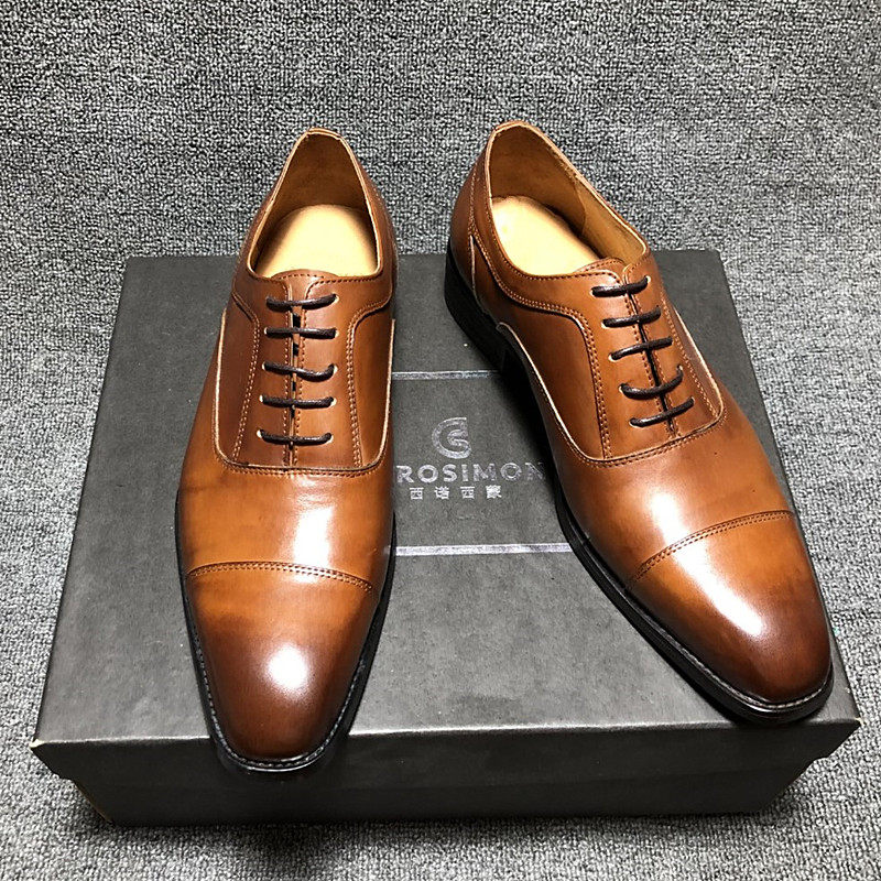 Three Joints Derby Male Shoe Polish Color Retro Inron Genuine Leather Business Positive Dress Leather Shoes Men's Wedding Shoes Men's Wave Shoes-Taobao