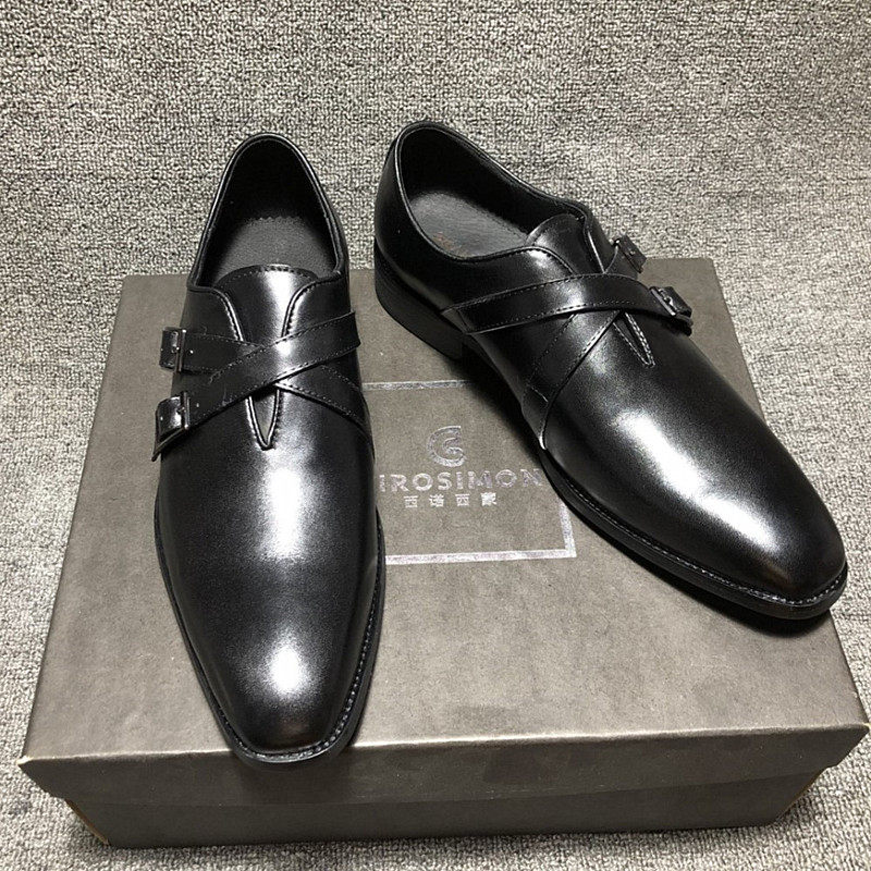 High-end simple shoes Boy tide shoes Derby casual shoes Englishmen button real leather hundred and pointed heads business dress shoes