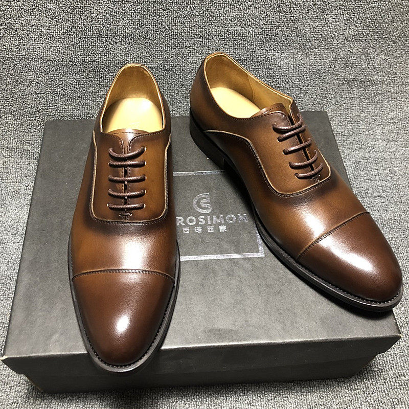 Three-joint Derby men's shoes color-polishing retro British leather business formal leather shoes Oxford pointed shoes men's trendy shoes