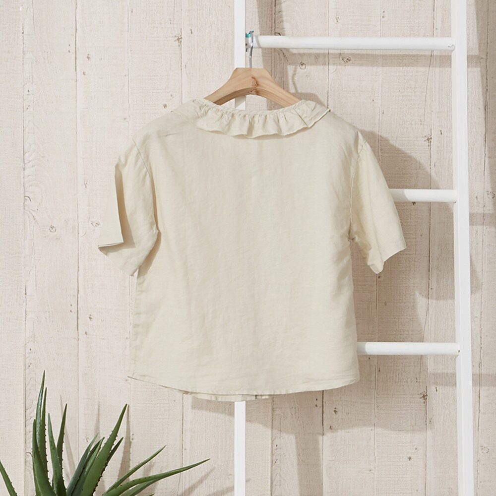 Metersbonwe linen short-sleeved shirt female doll collar shirt with summer dress new 225887