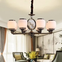 Modern new Chinese all-copper chandelier Chinese style Zen jade lamps living room dining room small compound building chandelier