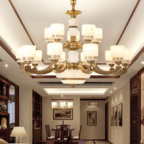 Natural marble chandelier new Chinese all-copper chandelier living room dining room study Villa atmosphere Chinese style Zen lamps