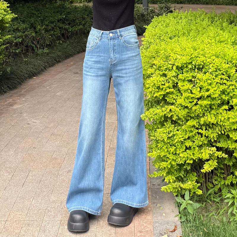 High-Waisted Flared Jeans for Women 2026 New Summer Four-Way Stretch Slimming Straight-Leg Bell-Bottom Pants Blue Long Pants