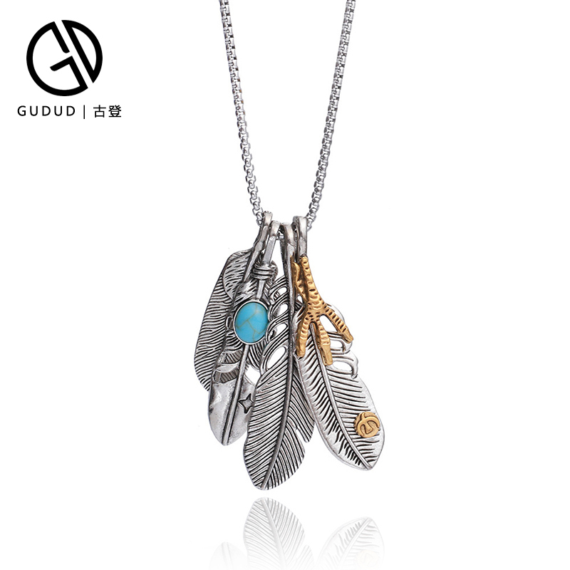 Gd Genuine Lee Seung-Hyun and G-Dragon Same Style Eagle Claw Feather Necklace Titanium Steel Vintage Pendant Men's Hip-Hop Sweater Chain