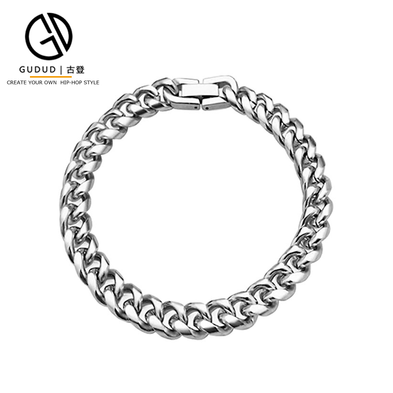 Official Genuine Product, Ren Jialun's Same Style, Thick Cuban Clasp Bracelet for Men, Titanium Steel, Hip-Hop, Couple, Simple Niche Design