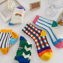 Day series little frescoed rainbow socks female midbarrel socks spring and summer dinghy Chains South Korean nets Red cute girl students Long Sox