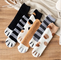 Cat Paw Socks Child Autumn Winter Coral Suede Home Thickening Floor Socks Postnatal Towel Moon Socks Woolen Sleep Socks