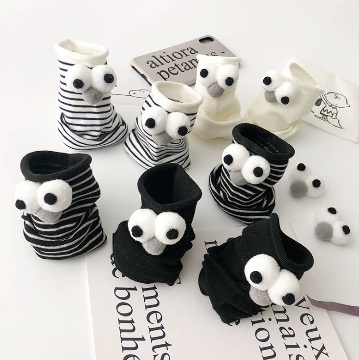 Cute Cartoon Small Bear Black Socks Woman Midbarrel Socks Spring Summer Wins South Korea Day College Wind Long Barrel Cotton Socks