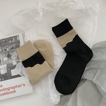 Autumn Winter Moose Black Parquet Socks Woman Midbarrel Socks Ins Tide Pattern Korea Day Ensemble 100 Hitch Cotton Long Barrel Socks