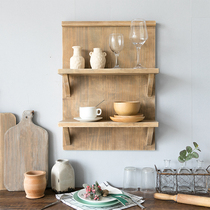 A Ying ins wall shelf Storage rack American vintage coffee corner cup Kitchen wall solid wood shelf