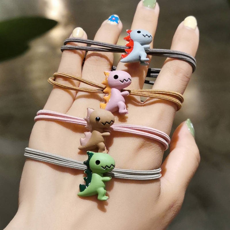 Korean version Ins Brief rubber band Hair Rope Cartoon Headwear Net Red Cute 100 Hitch Dinosaur Hair Ring Leather Set
