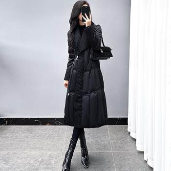 Down Jacket for Women 2025 New Winter Style, Slim-Fit Mid-Length with Large Lapel and Button Closure, White Duck down Warm Coat