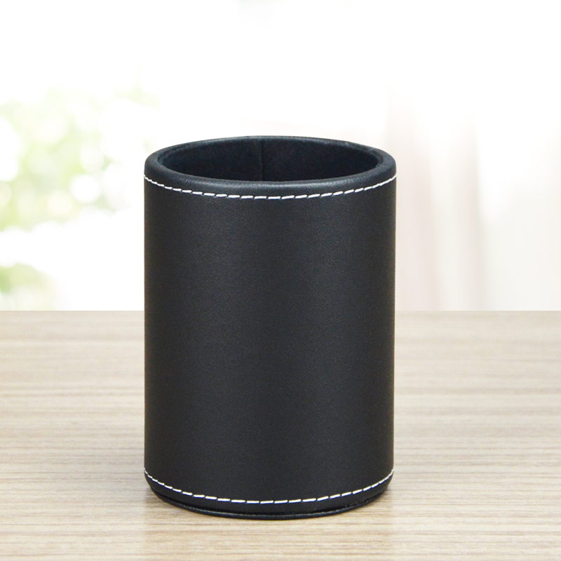 High-grade leather round pen container storage box creative cute business desktop office supplies office pen box stationery
