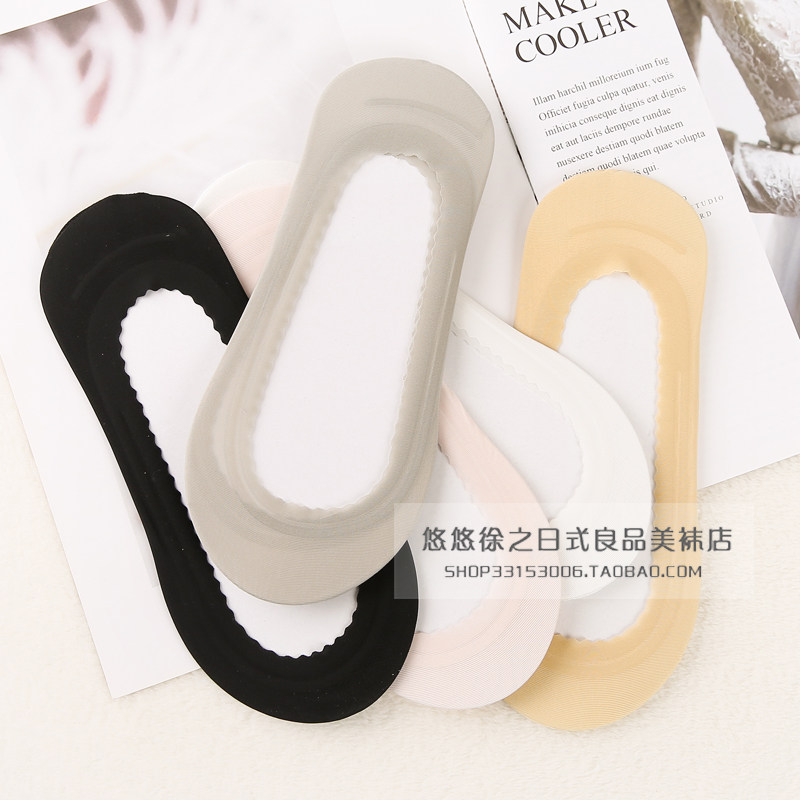 High-end JA ladies can't drop heels with super shallow boat socks summer thin silicone non-slip invisible pure cotton bottom ice silk invisible socks