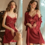 Сексуальный банный халат, топ с чашечками, кружевной осенний комплект, пижама, легкий роскошный стиль, эффект подтяжки, французский стиль, изысканный стиль