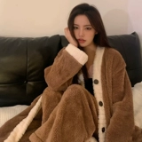 Зимний коралловый банный халат, бархатная пижама, длинный комплект, штаны, увеличенная толщина, изысканный стиль