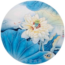 National Painting Finished Work Pen Flower Bird Painting Original Blues Lotus Leaf Fan Face Pure Hand Painted Real Painting Core Unmounted And Unframed