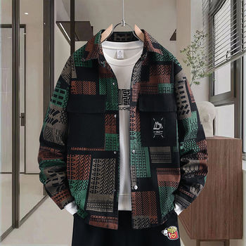 Men's denim jacket spring and autumn trend ins lapel jacket men's ethnic style colorful personalized casual top