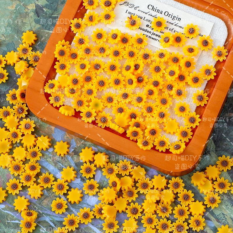 Cross-Border Popular Sunflower Resin Nail Art Decorations, Sunflower Press-On Nails, Cream Glue Filling DIY Handmade Accessories