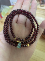 Natural natural garnet bracelet with 3 circles and jade pendant 925