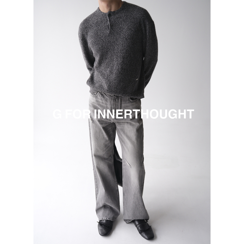 G for Innerthought Cashmere Camel Wool Henry Collar Knit Sweater Base Layer Inner Sweater