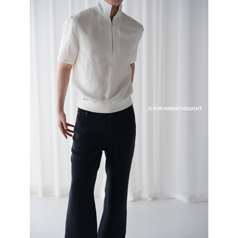 G for Innerthought Imported Linen Blend Cool-Feeling Half-Zip Knitted Collar Short-Sleeved Shirt Polo G for Innerthought Imported Linen Blend Cool-Feeling Half-Zip Knitted Collar Short-Sleeved Shirt Polo