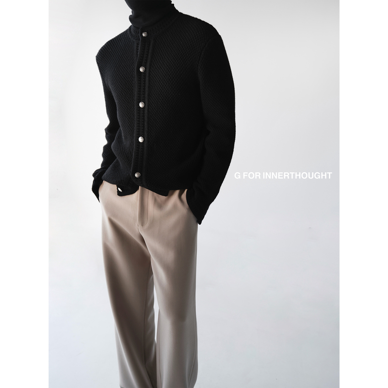 G for Innerthought Ultra-Premium Merino Wool Vintage Silver Buckle Chanel-Style Knitted Cardigan Sweater