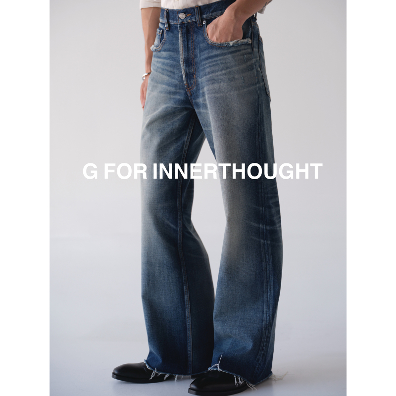 G for Innerthought Gangshan C*Line Retro Whiskered Blue Jeans Straight-Leg Loose Washed Flared