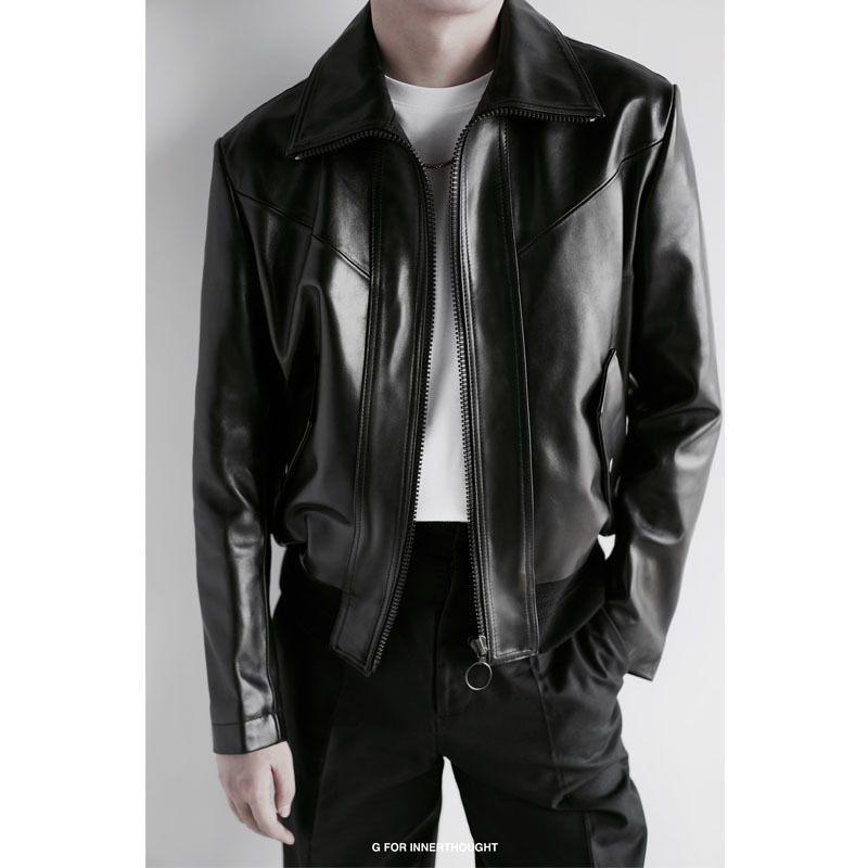 G for Innerthought Imported Lambskin Lapel Motorcycle Genuine Leather Jacket Men's Slp Style Coat Jacket