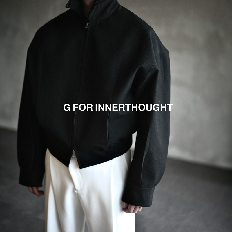 G for Innerthought Imported Textured Cotton Crisp Double-Collar Patchwork Silhouette Commuter Zipper Jacket for Men G for Innerthought Imported Textured Cotton Crisp Double-Collar Patchwork Silhouette Commuter Zipper Jacket for Men
