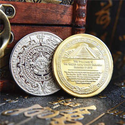 Mayan commemorative coins, pyramid sundials, Mexican Aztec gold coins, creative small gifts, collectible coins