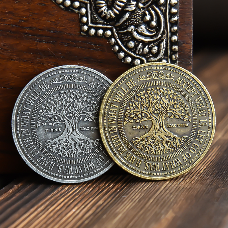Tree of Life Vintage Relief Copper and Silver Collectible Commemorative Coin Retro Coin Gift Creative Trinket Industrial Style