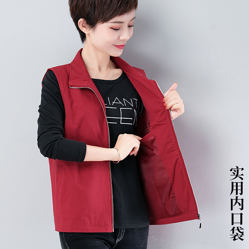 Mom's All-Cotton Sweatshirt Vest for Spring and Autumn, Suitable for Ages 40-50, Thin Style, Outerwear Vest with Inner Pockets for Elderly