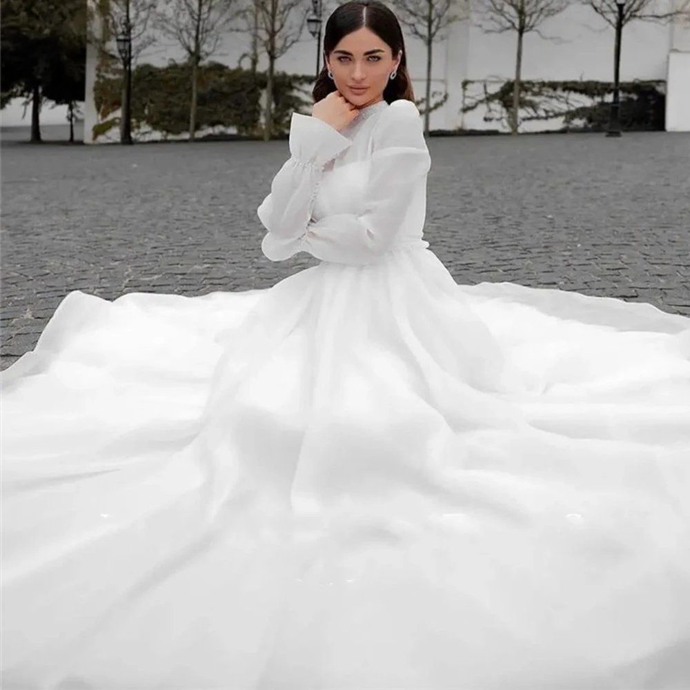 Modest A Line Organza Wedding Dresses Long Sleeves Dubai Ara Modest A Line Organza Wedding Dresses Long Sleeves Dubai Ara