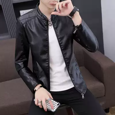 Autumn new leather men's plus velvet trend handsome young men's leather jacket Korean slim pu jacket leather clothes