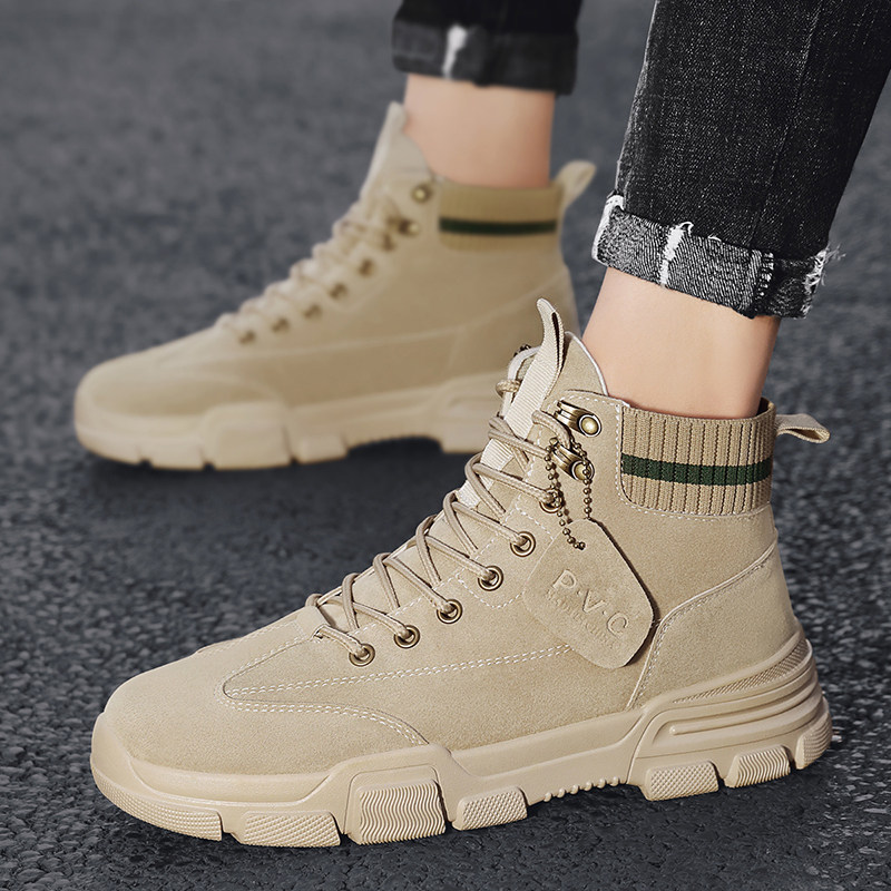 Martin boots men's shoes winter high-top British style tooling waterproof tide shoes men's snow boots plus velvet warm cotton shoes