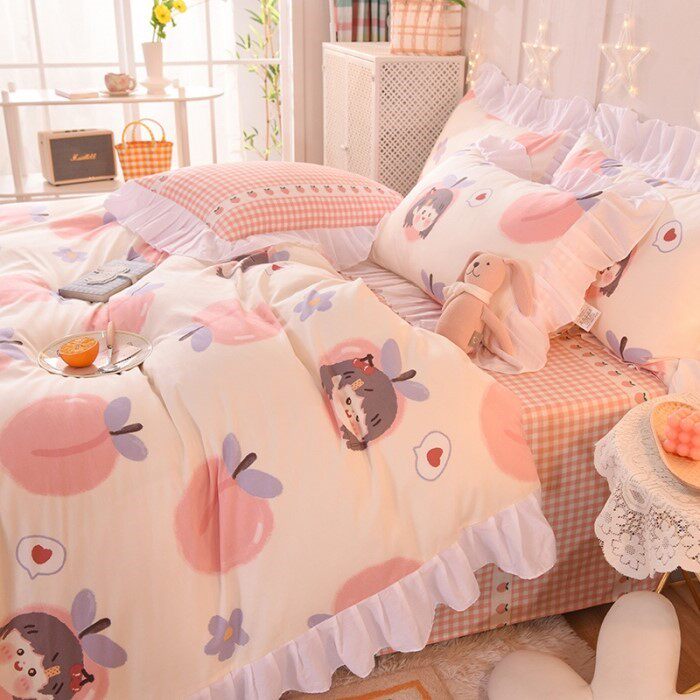 Home Spinning 2022 New cotton cotton edge small fresh four pieces of pure cotton sheets are set three pieces